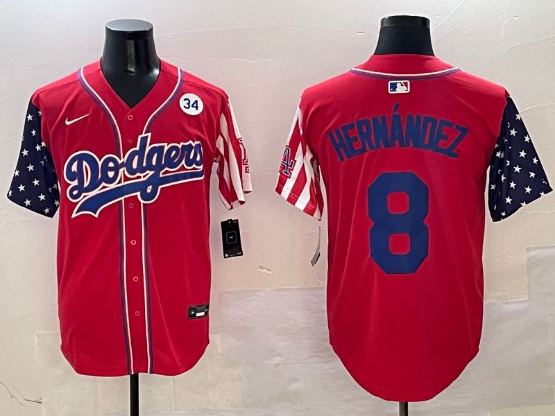 Men Los Angeles Dodgers 8 Hernandez Red a generation of national flags Joint name 2025 Nike MLB Jersey style 9